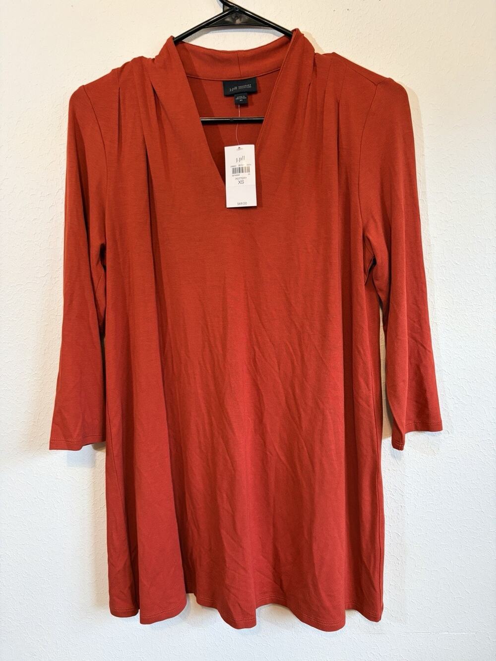 J Jill Burnt Orange Fall Wearever V Neck Tunic Top NWT Womens XS